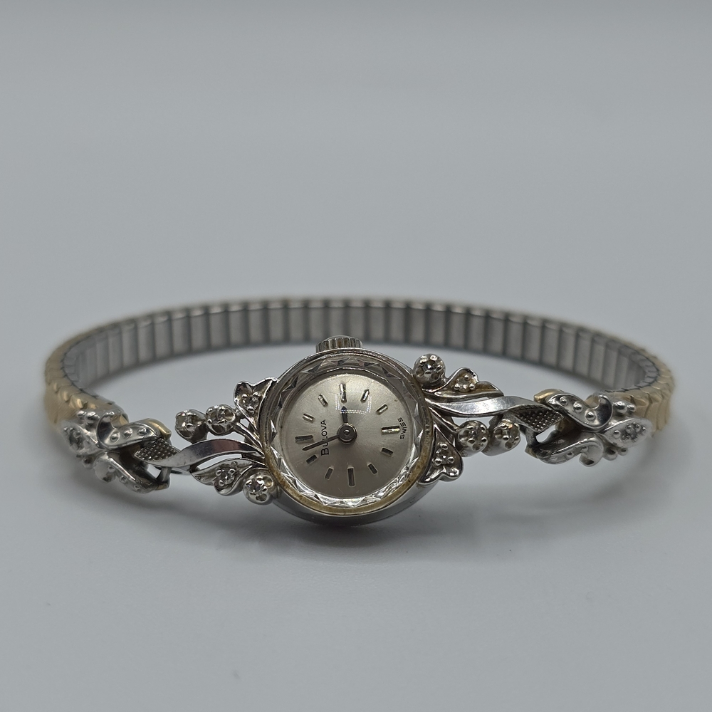 VTG 1971 Bulova Swiss 14K White Gold Case Ladies Watch Diamond Accent Manual - Picture 13 of 16